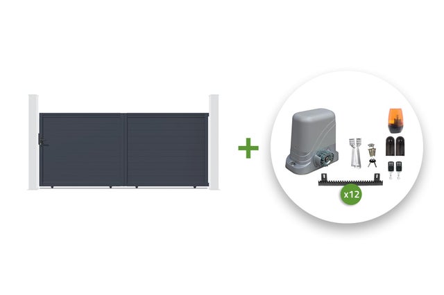 Portail coulissant motorisé 3,5m EIGER H.180cm + Motorisation TANKER C600