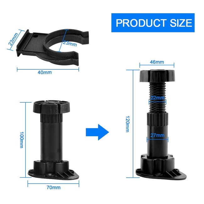 20 Pezzi Piedini Regolabili Per Mobili - Gambe 100-120 Mm, Per Cucina, Camera E Bagno - Foto 5