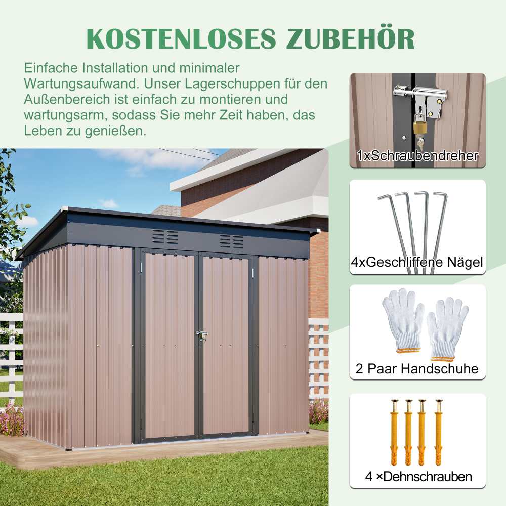 Cobertizo de Jardín de Metal 8x4 FT con Estructura Robusta, Techo Inclinable, Puertas con Cerradura y Ventilación Anti-Humedad, Ideal Terraza & Jardín - 6