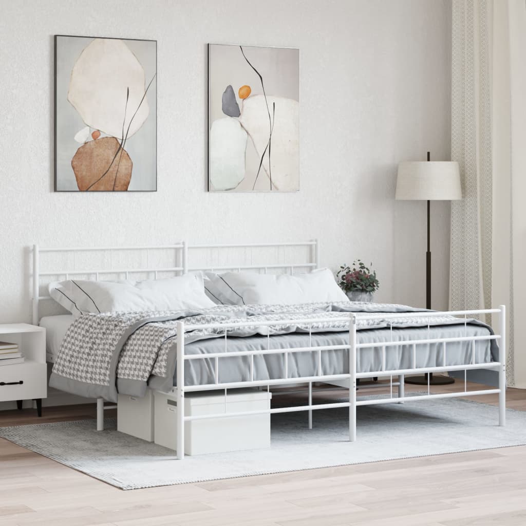 Metalowa rama łóżka z wezgłowiem i zanóżkiem, biała, 200x200 cm vidaXL