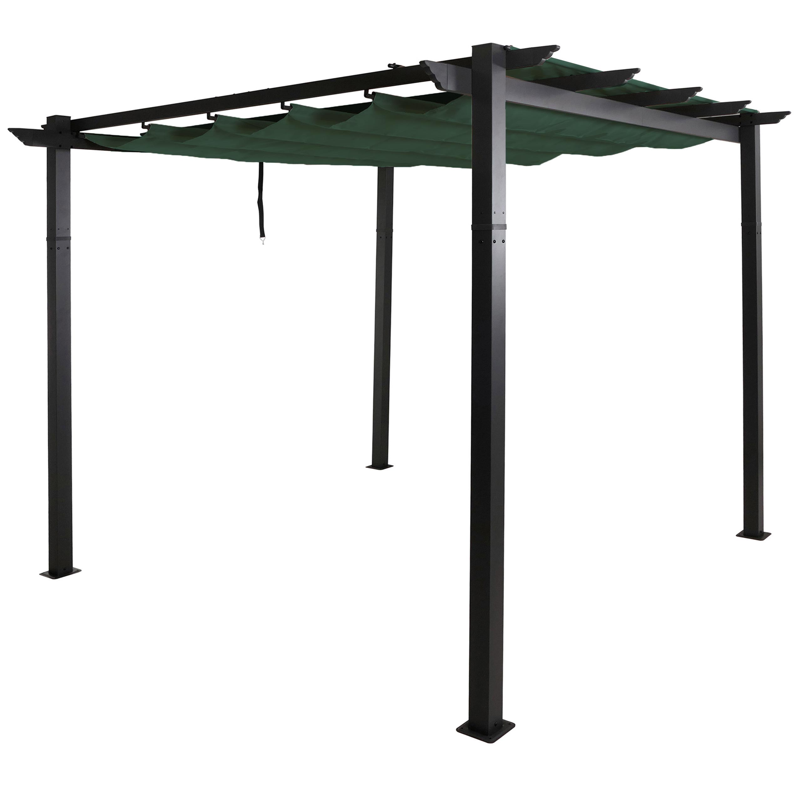 Pergola aluminiowa HWC-N93, altana ogrodowa, stabilna rama 8 cm, przesuwany dach UV50+ 3x3 m ~ zielona