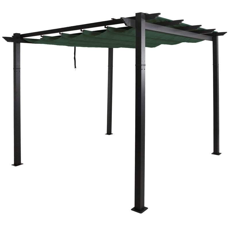 Pergola aluminiowa HWC-N93, altana ogrodowa, stabilna rama 8 cm, przesuwany dach UV50+ 3x3 m ~ zielona