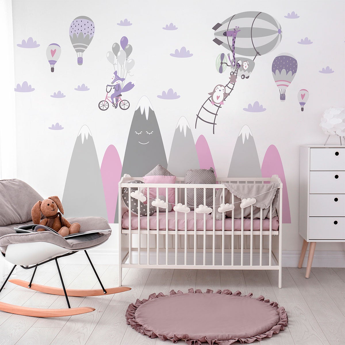 Vinilo niño escandinavo de montaña animales errantes - adhesivo de pared - revestimiento sticker mural decorativo - 120x180cm