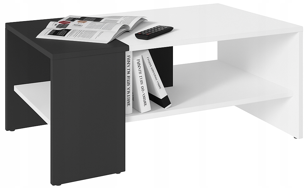 Ława STRAP biały-czarny z pojemną półką stolik kawowy 100cm loft retro