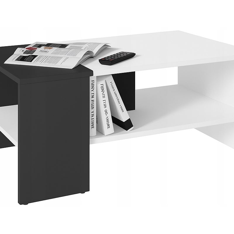 Ława STRAP biały-czarny z pojemną półką stolik kawowy 100cm loft retro