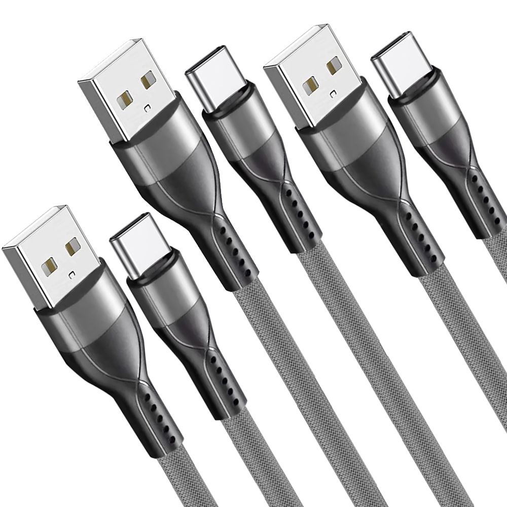 Lot De 3 Câbles Chargeur Rapide USB-A Vers USB-C 1,2m Noir - Universel - Neuf