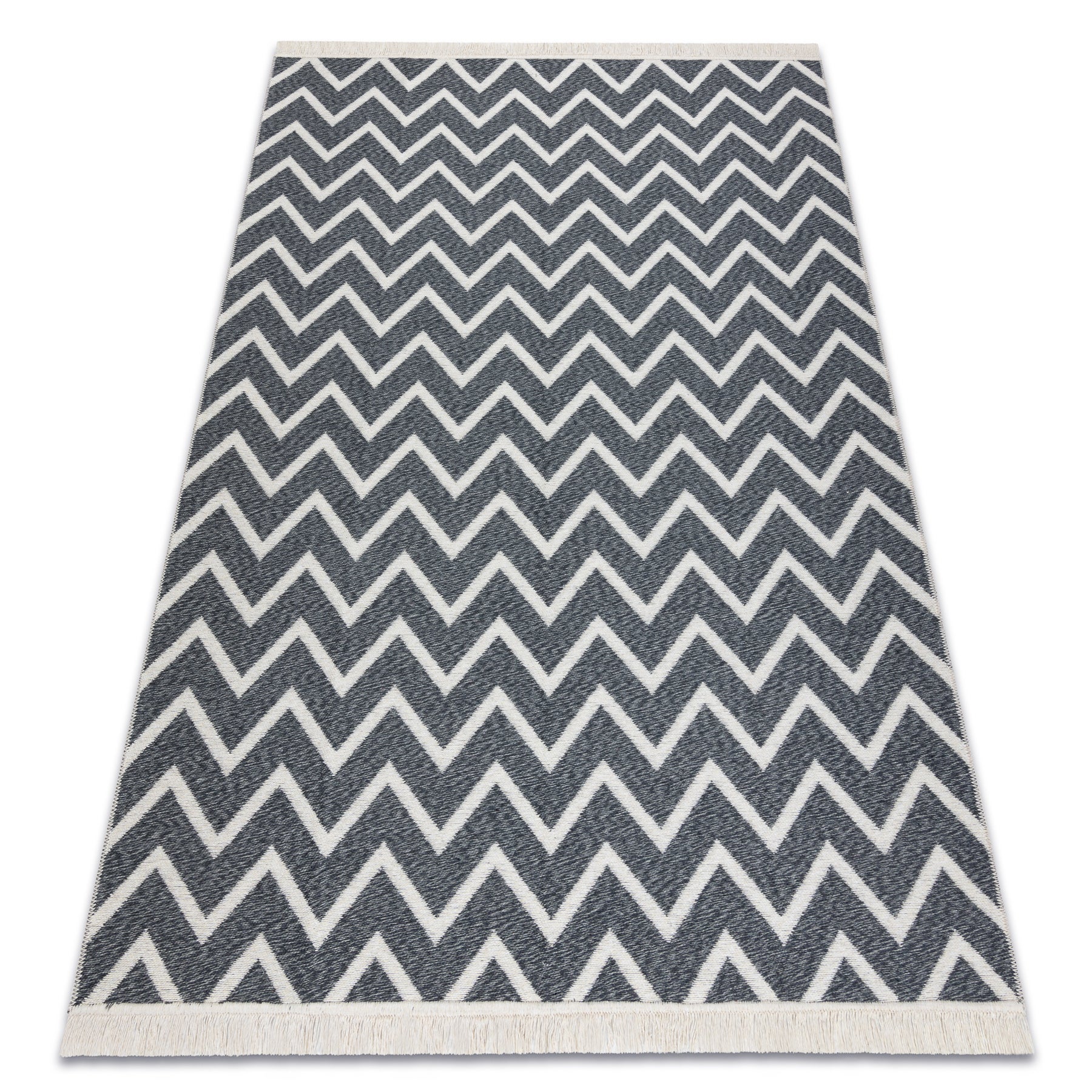 Dywan TWIN 23002 Zygzak, bawełna, dwustronny Ekologiczny frędzle - antracyt / krem 200x290 cm - 3