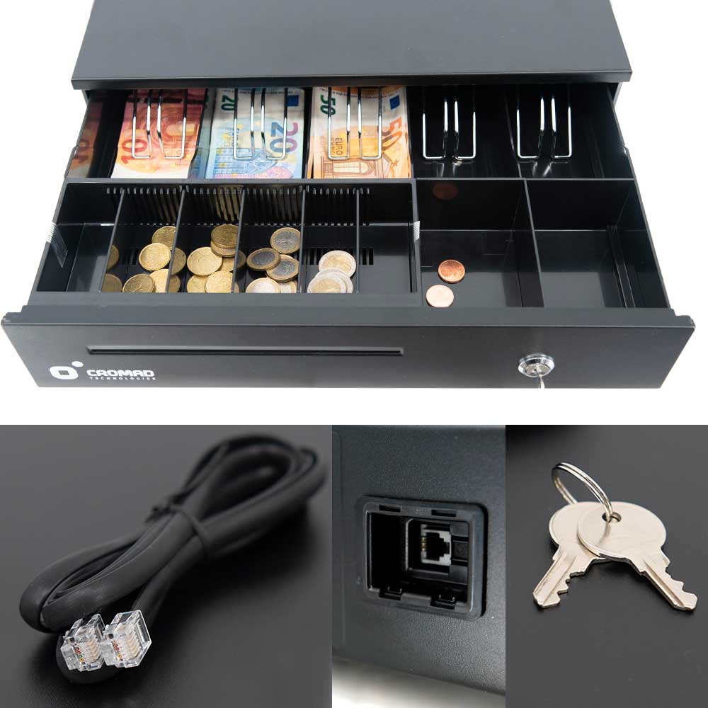 Tiroir caisse enregistreuse automatique et manuelle RJ11 Compatible POS 8 compartiments monnaie 5 billets - 3