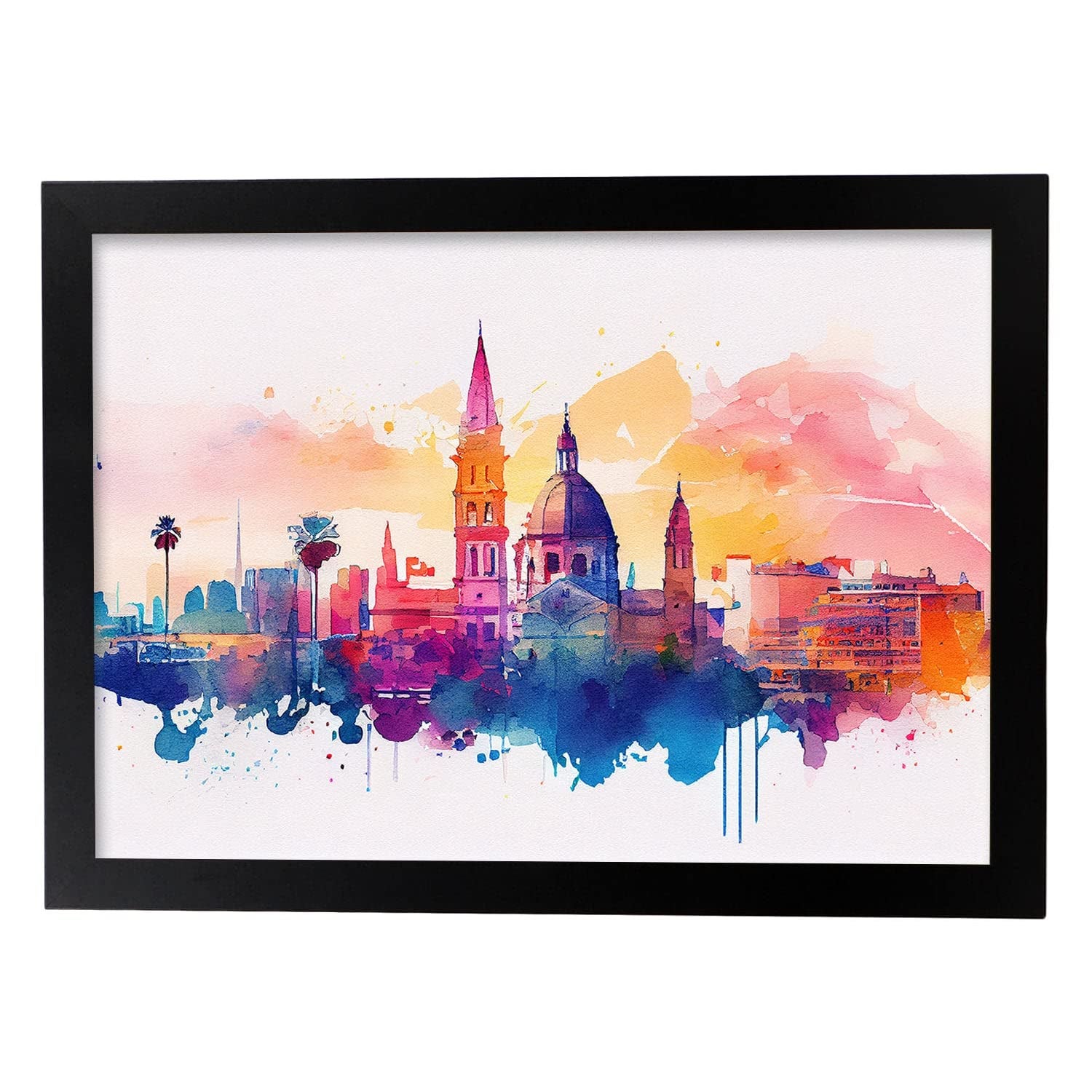 Nacnic poster de valencia en estilo acuarela originales ilustraciones a todo color de ciudades y monumentos del mundo y modelo 1 a3 con marco negro