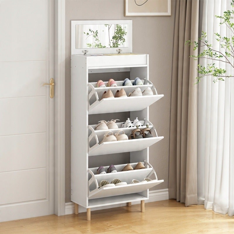 Szafka na buty biała z lustrem loft stojący regał przedpokój 55cm - 5
