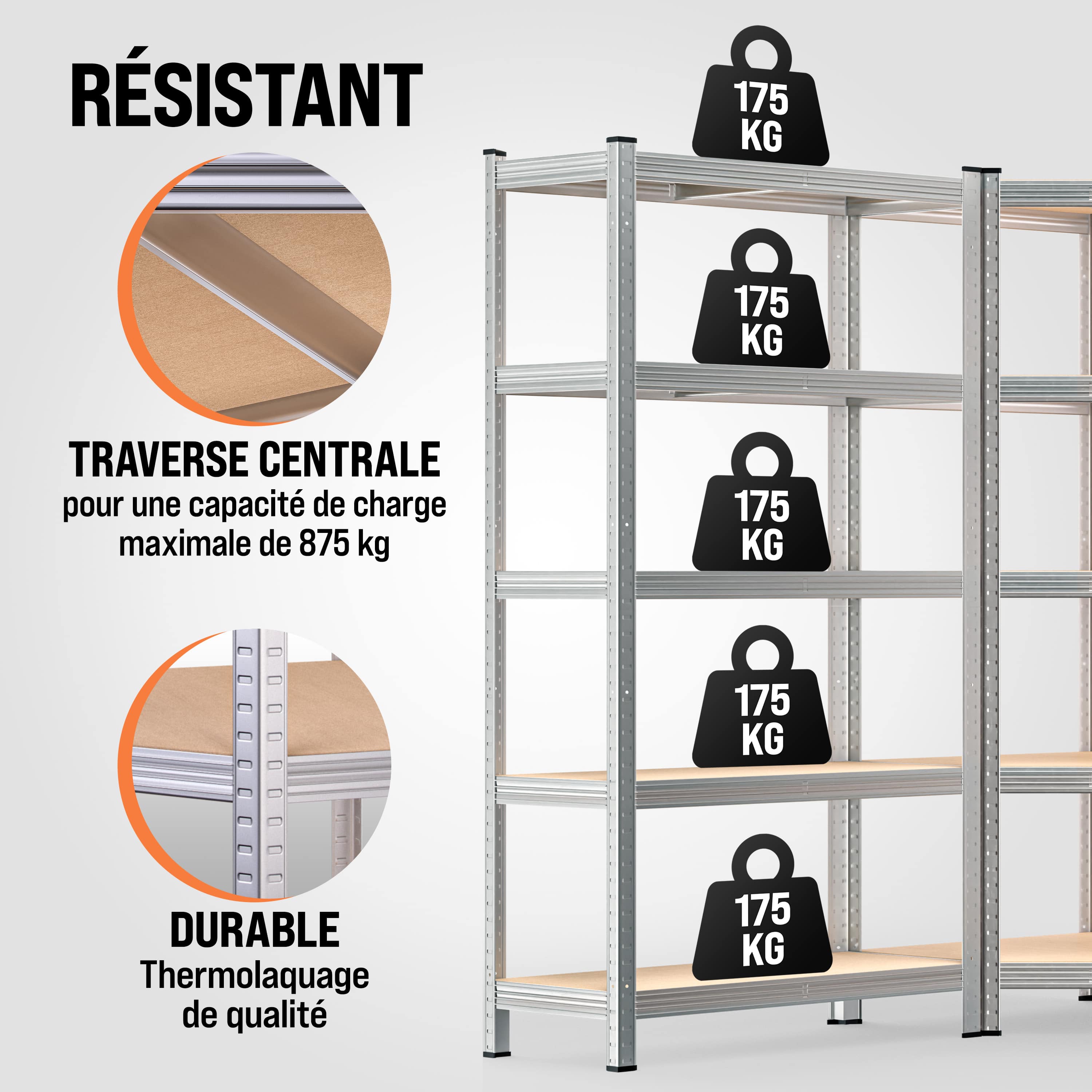MONZANA® Set de 3 étagères charge lourde 5 niveaux Étagère métallique modulable 2625kg Étagère d'angle garage atelier - 4