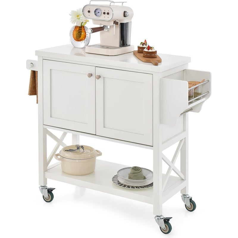 Wózek kuchenny na kółkach, wózek do serwowania z szafką i półką, wózek z wieszakiem na ręczniki i regałem na przyprawy,szafka kuchenna z drewna,