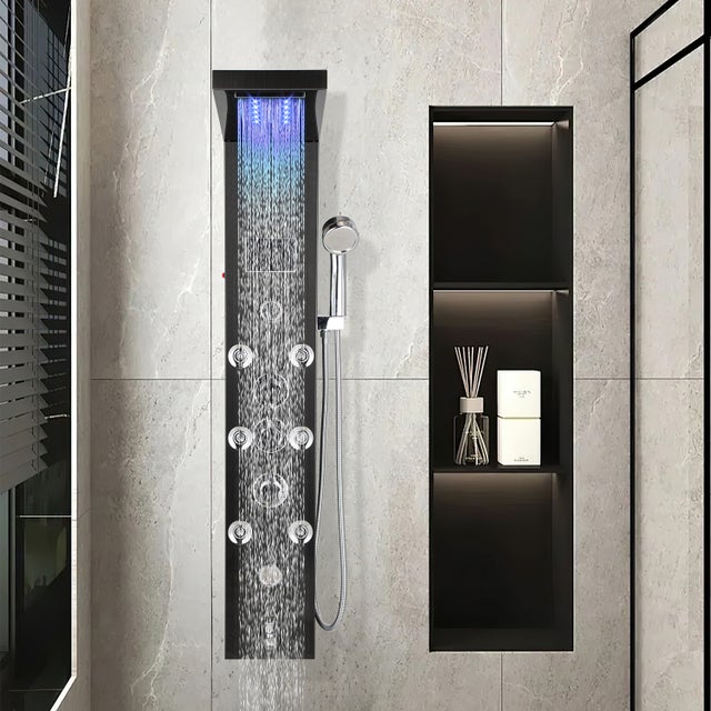 Panneau Colonne de Douche Hydromassante avec Massage Haute Pression,Anti Calcaire Douche Pluie et Douchette,Acier Inoxydable 304 Colonne de Douche,B