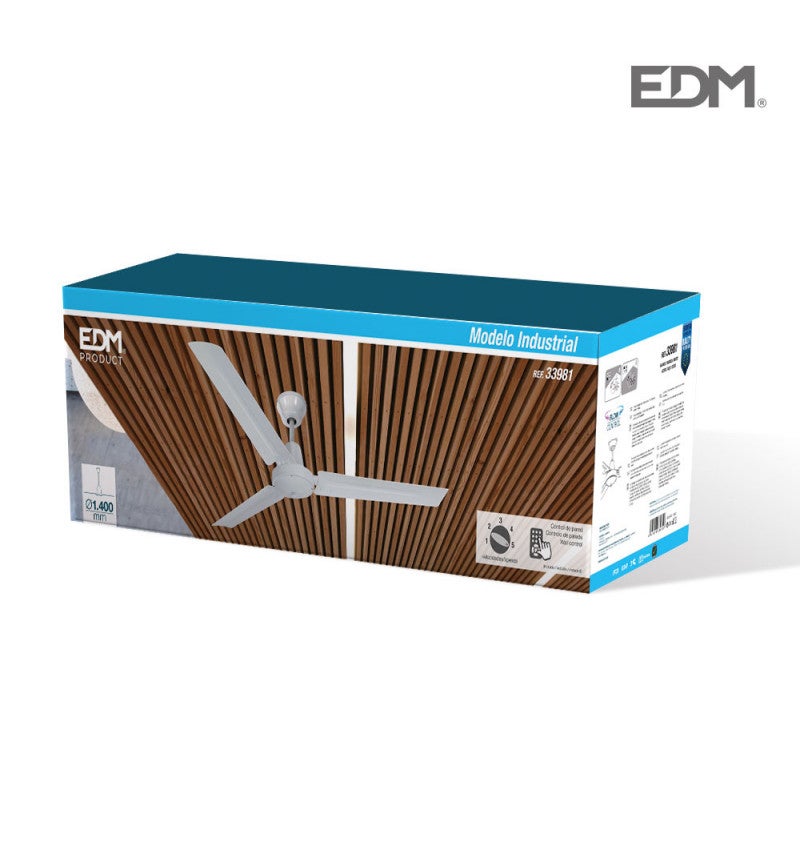 Ventilateur de plafond modèle industriel blanc puissance : 60w pales : ø140cm avec contrôleur mural edm - 3