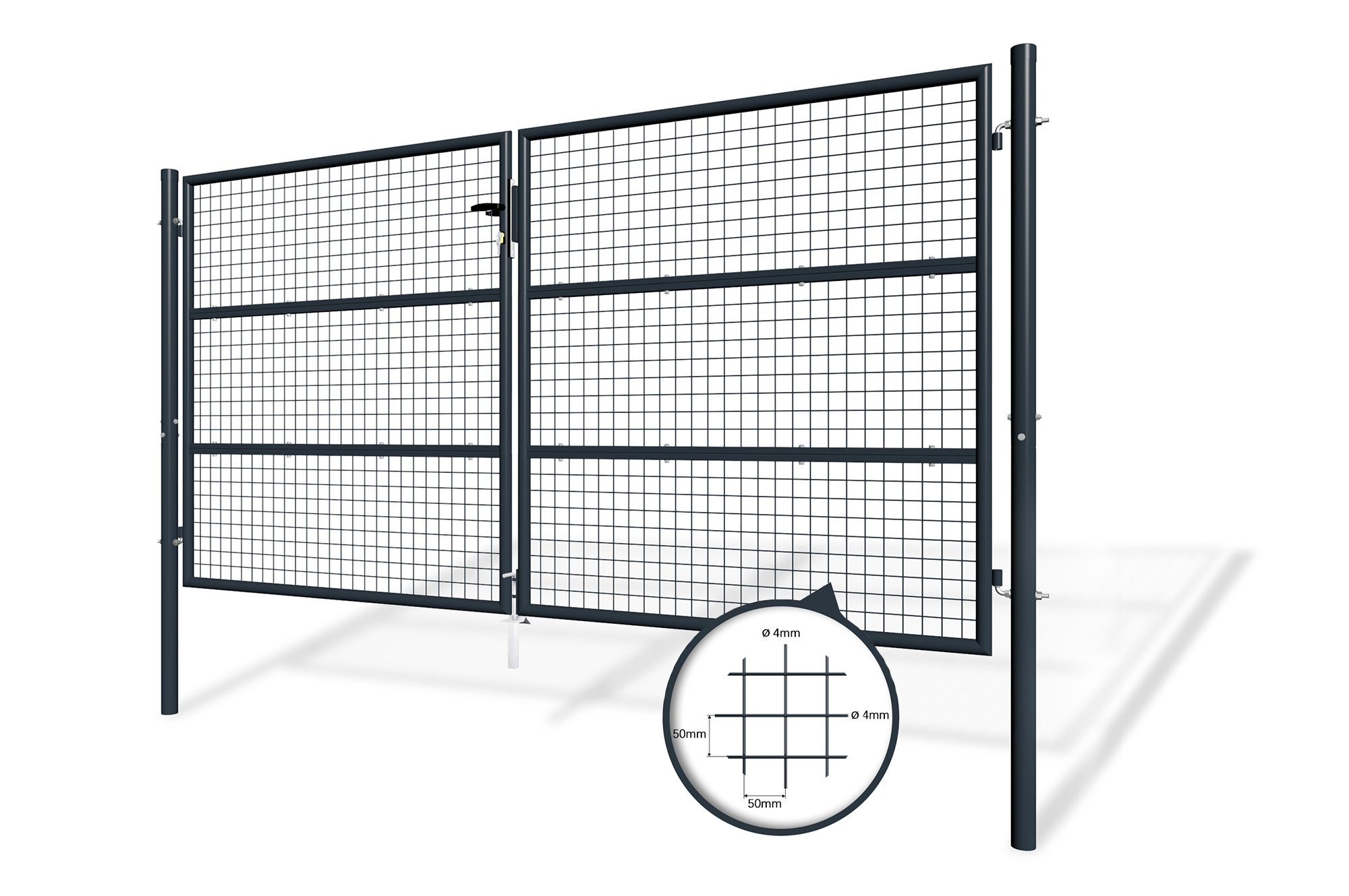 Portail battant grillagé 3m OLGA H.150cm Gris - 6