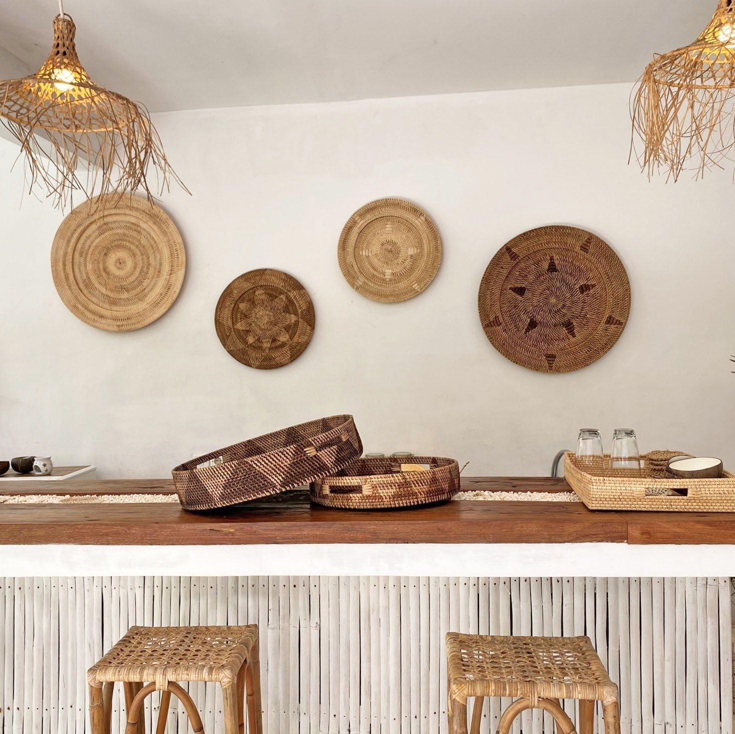 Décoration murale en rotin beige 70 cm - 4