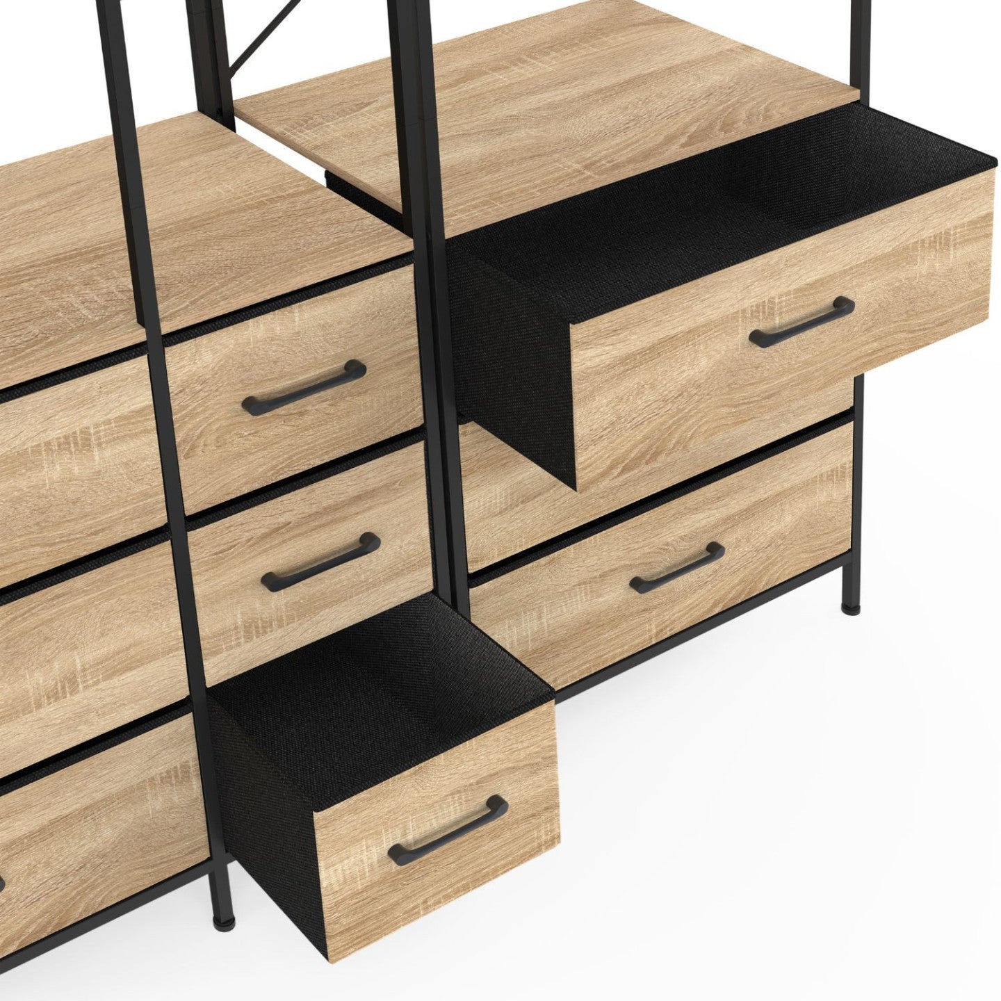 Dressing penderie modulable L. 150 cm UTAH XXL avec 3 étagères et 9 bacs en tissu bois et noir - 5
