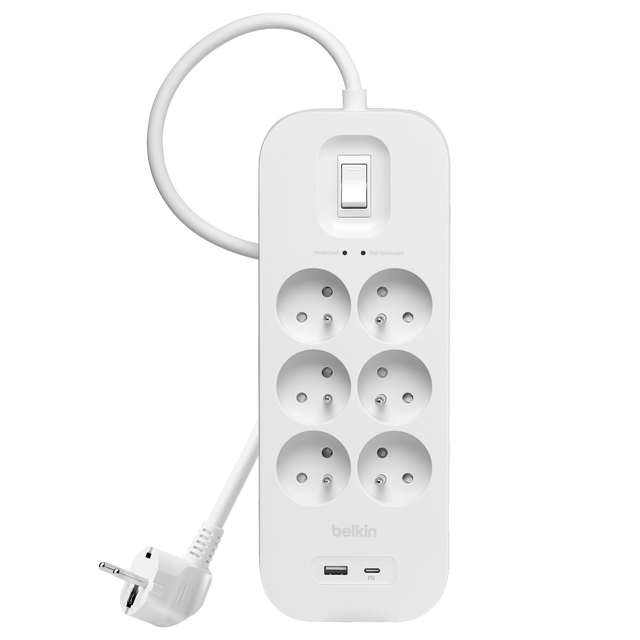 DEBFLEX - BLOC PARAFOUDRE 6 PRISES + USB TYPE A & C