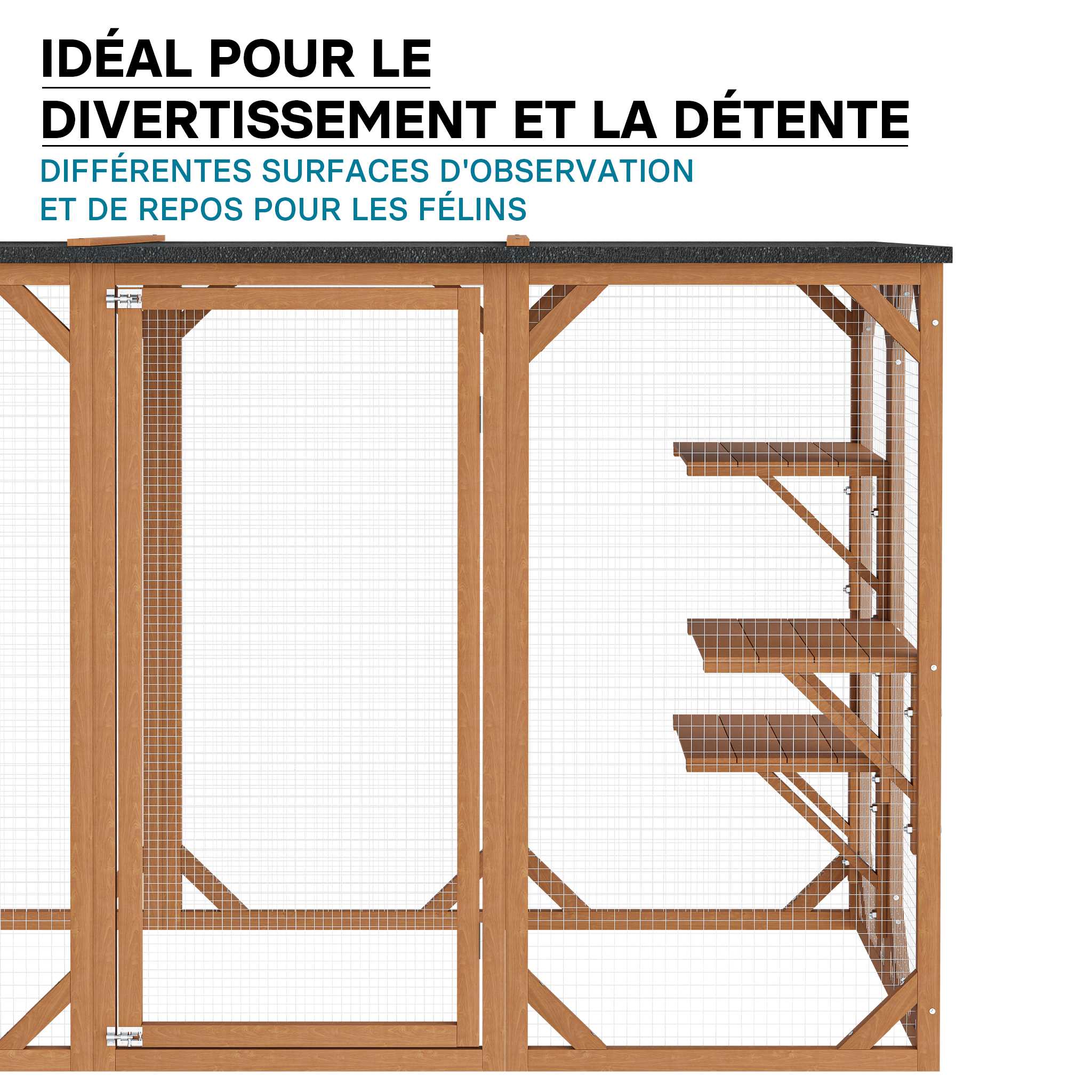 Recinto per gatti da esterno Cat run resistente alle intemperie 180x80x111,8 cm, 3 zone di riposo - 3