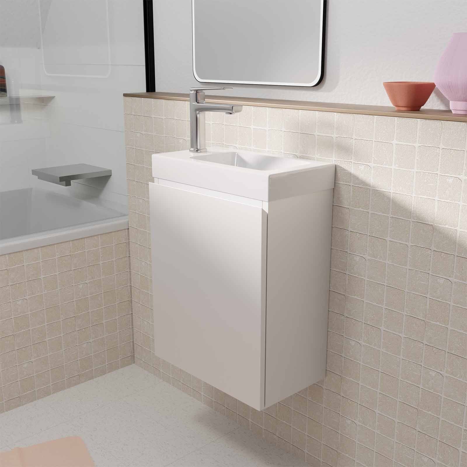 Meuble Lave Mains Blanc 40x50x22 cm avec Vasque en SMC - ELEMENTARY - 9