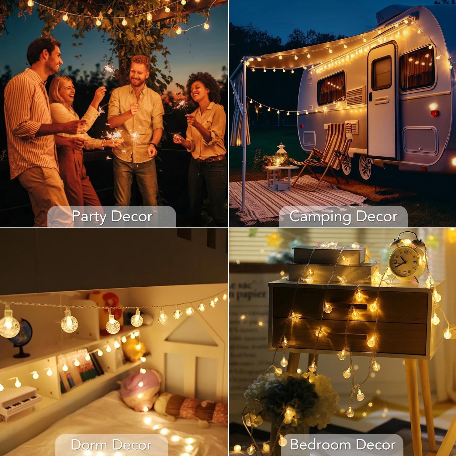 Guirlande lumineuse boule de cristal, 3 mètres, 20 LED, convient pour une utilisation intérieure et extérieure (lumière blanche chaude) - 2