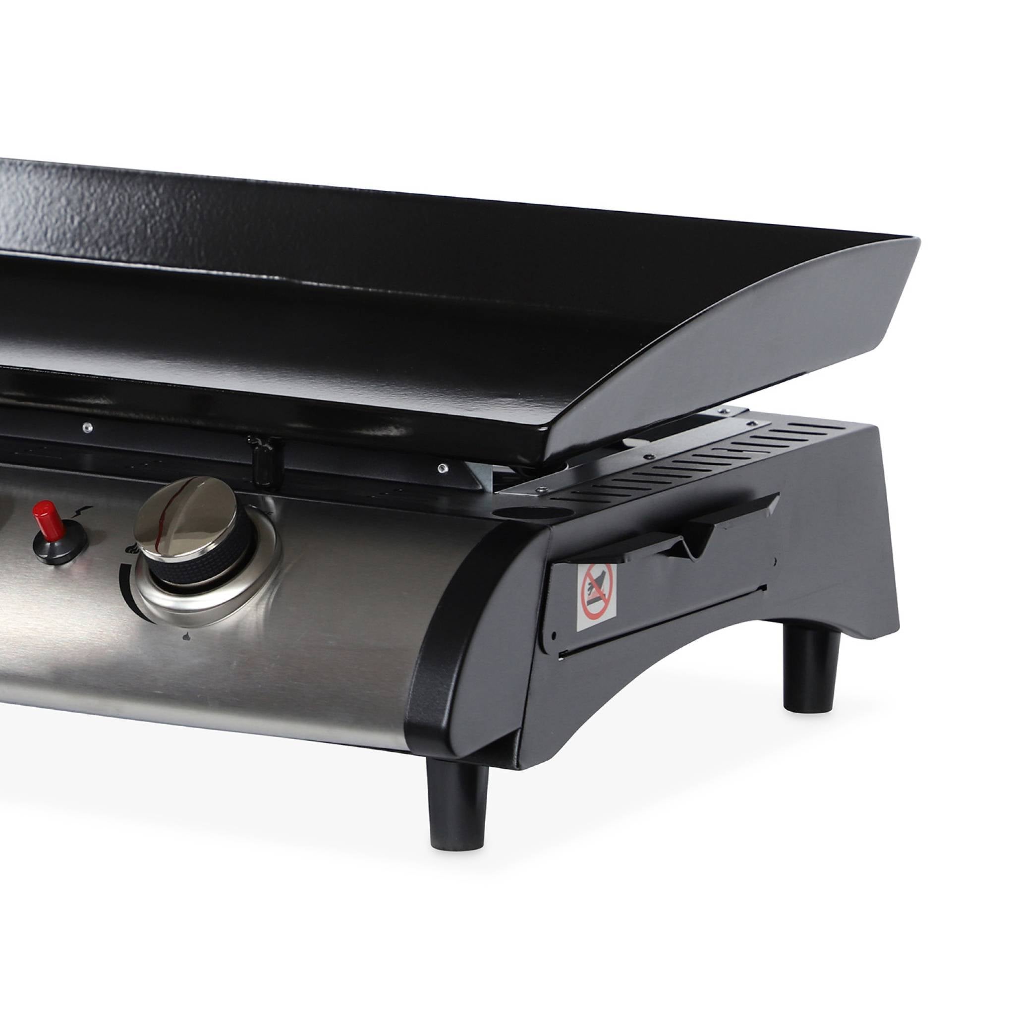 Piastra plancha a gas a 4 bruciatori con utensili, Nero - 8