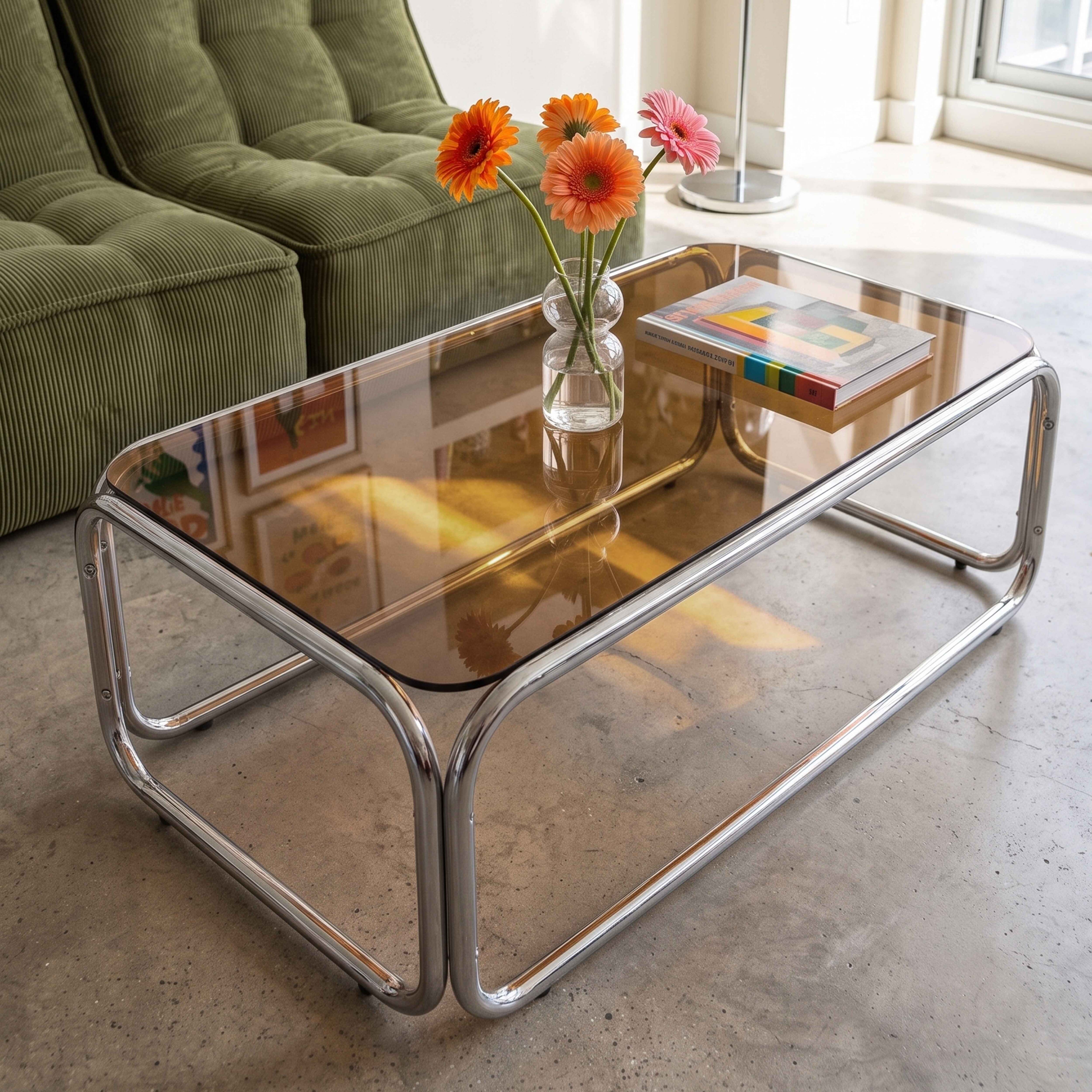 Table basse rectangulaire L110 cm en métal et en verre trempé marron - 2