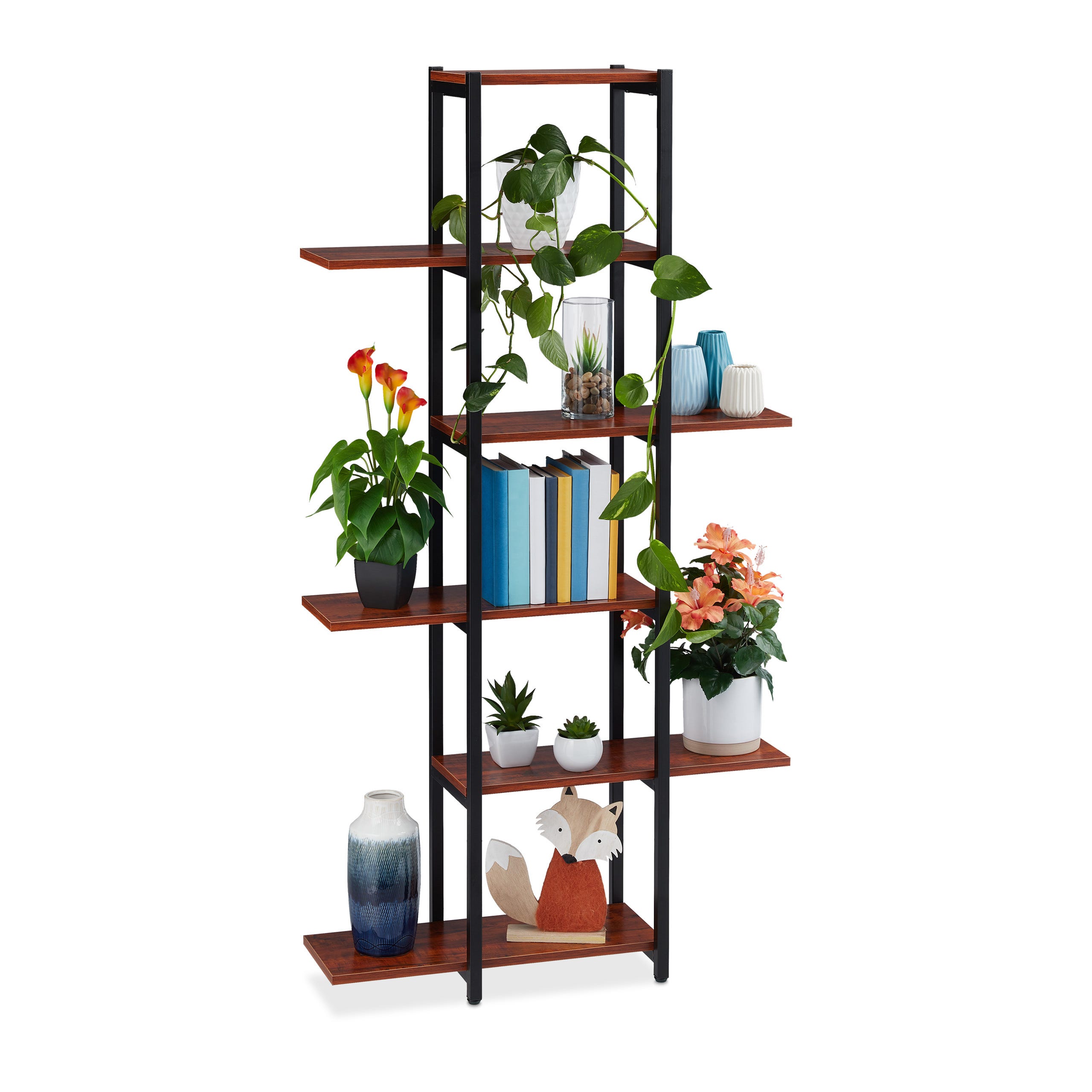 Relaxdays Étagère à plantes, escalier fleurs, 6 niveaux, HLP 150 x 78 x 24 cm, métal, support intérieur, brun rouge Relaxdays Étagère à plantes, escalier fleurs, 6 niveaux, HLP 150 x 78 x 24 cm, métal, support intérieur, brun rouge