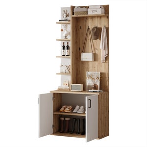 Scarpiera Con Sgabello E Gancio Appendiabiti, Bianco, 60x25,5x160 Cm, Per 6 Paia Di Scarpe, Con 5 Ganci E Seduta Imbottita, Per Ingresso