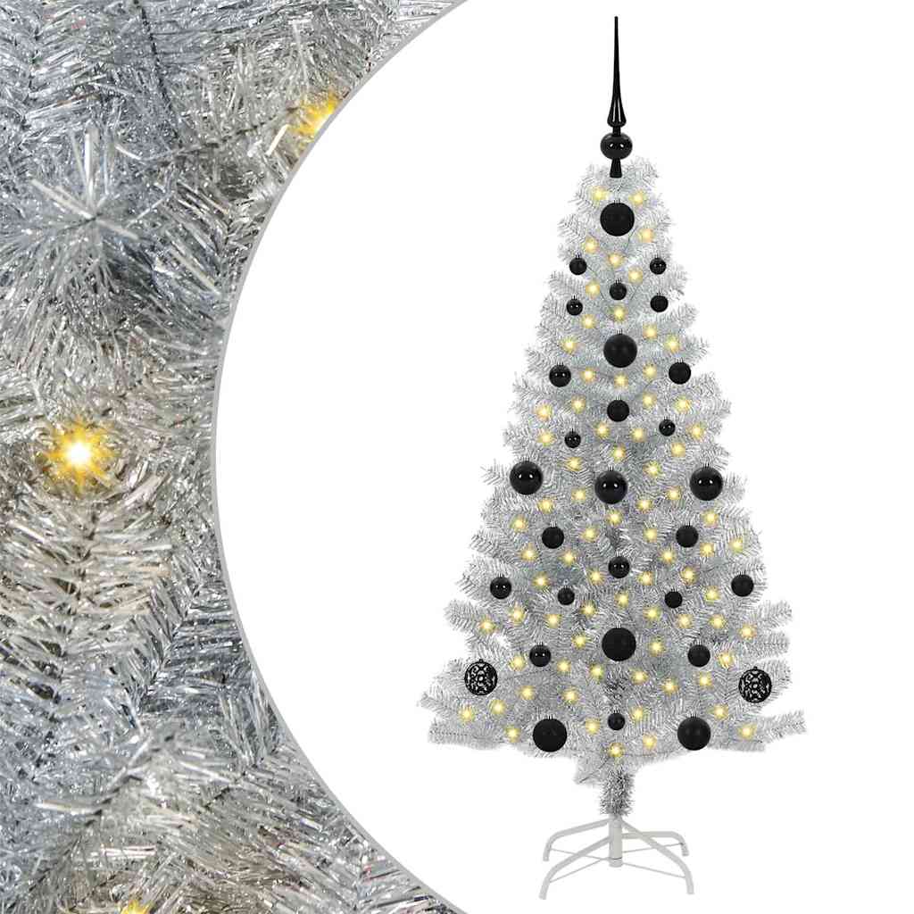 Choinka z 150 diodami LED z podstawą Srebrny 120 cm PET