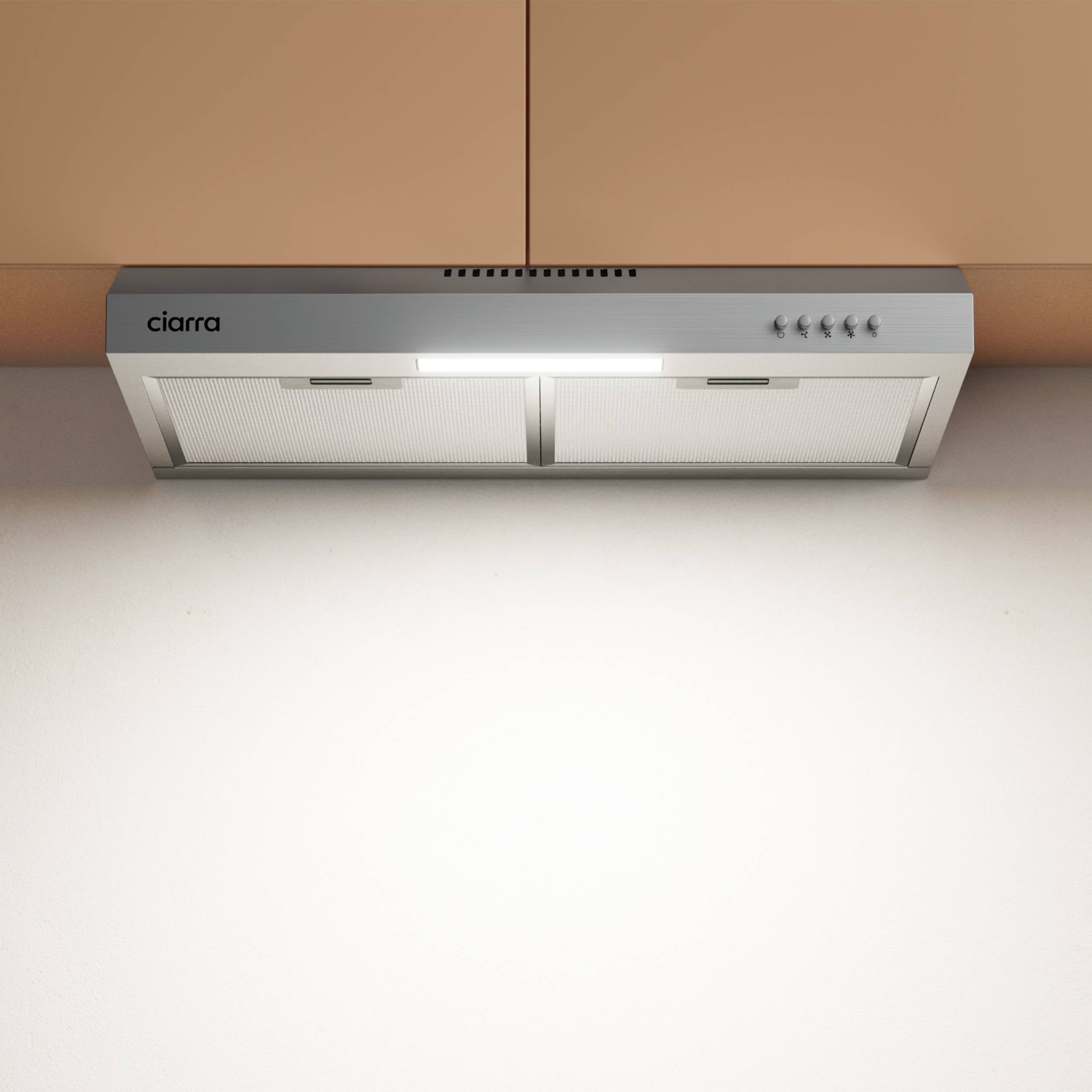 CIARRA Hotte Casquette 60cm 220m3/h Classe A+ Evacuation et Recyclage 3 Vitesses Inox CD6903DS - 6