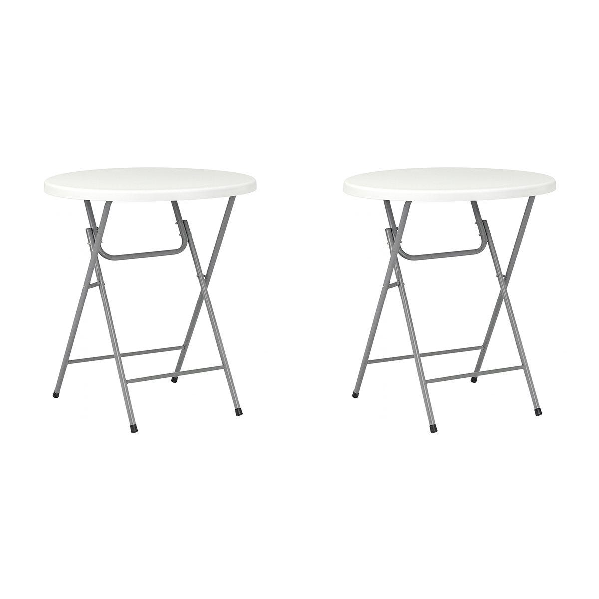 Pack De 2 Mesas Altas Plegables Blancas 110 Cm | Diámetro 80 Cm, HDPE Y Acero | Ideal Para Eventos, Terraza, Jardín