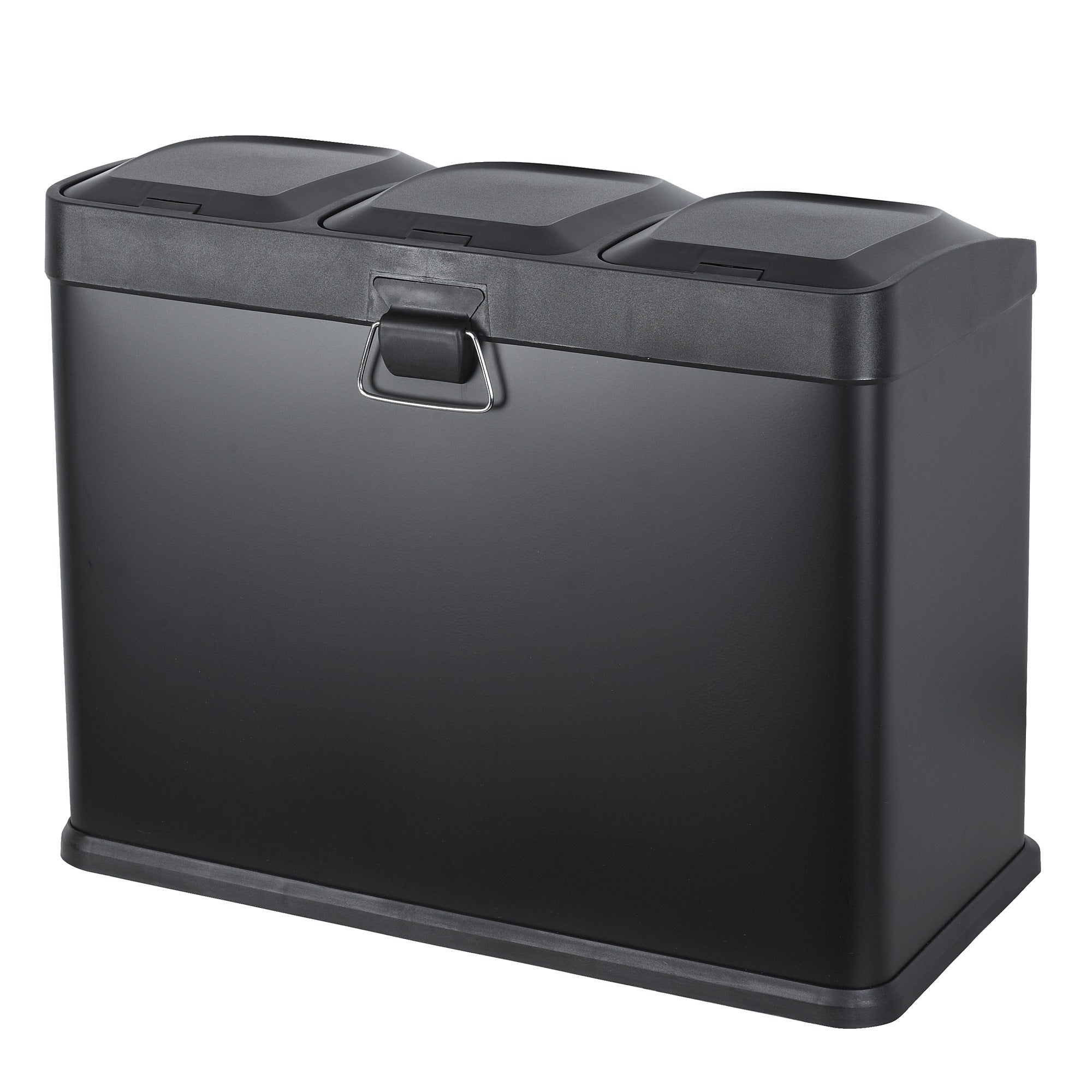 Cubo de reciclagem ecológica 45 litros de 3 compartimentos, cubos de reciclagem / reciclagem de lixo, grande capacidade, papel, vidro e plástico - 6