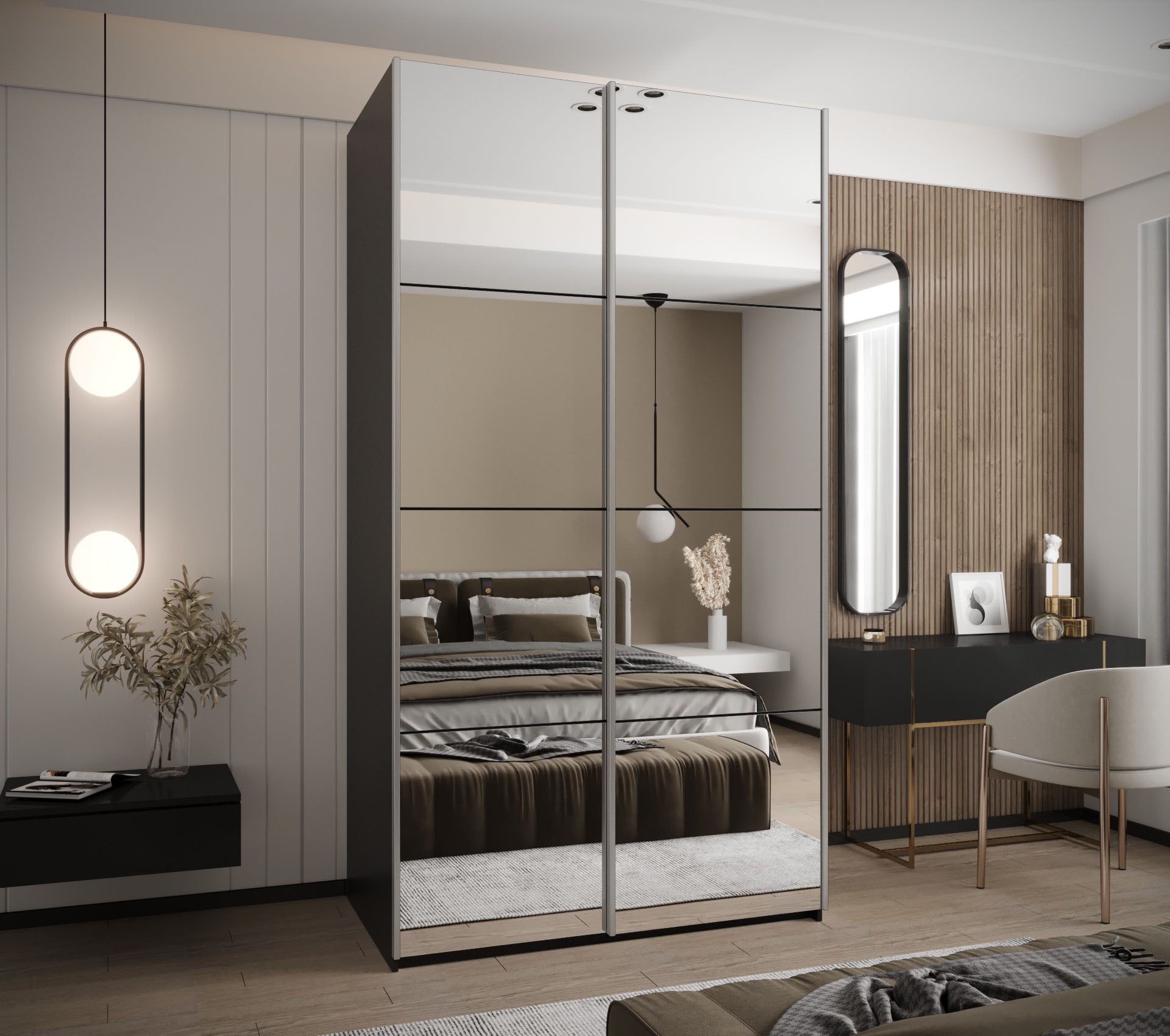 Szafa przesuwna wysoka Lux 2 130 x 64 x 245,5 cm czarny + czarny + u. srebrny - Abiks Meble - 2
