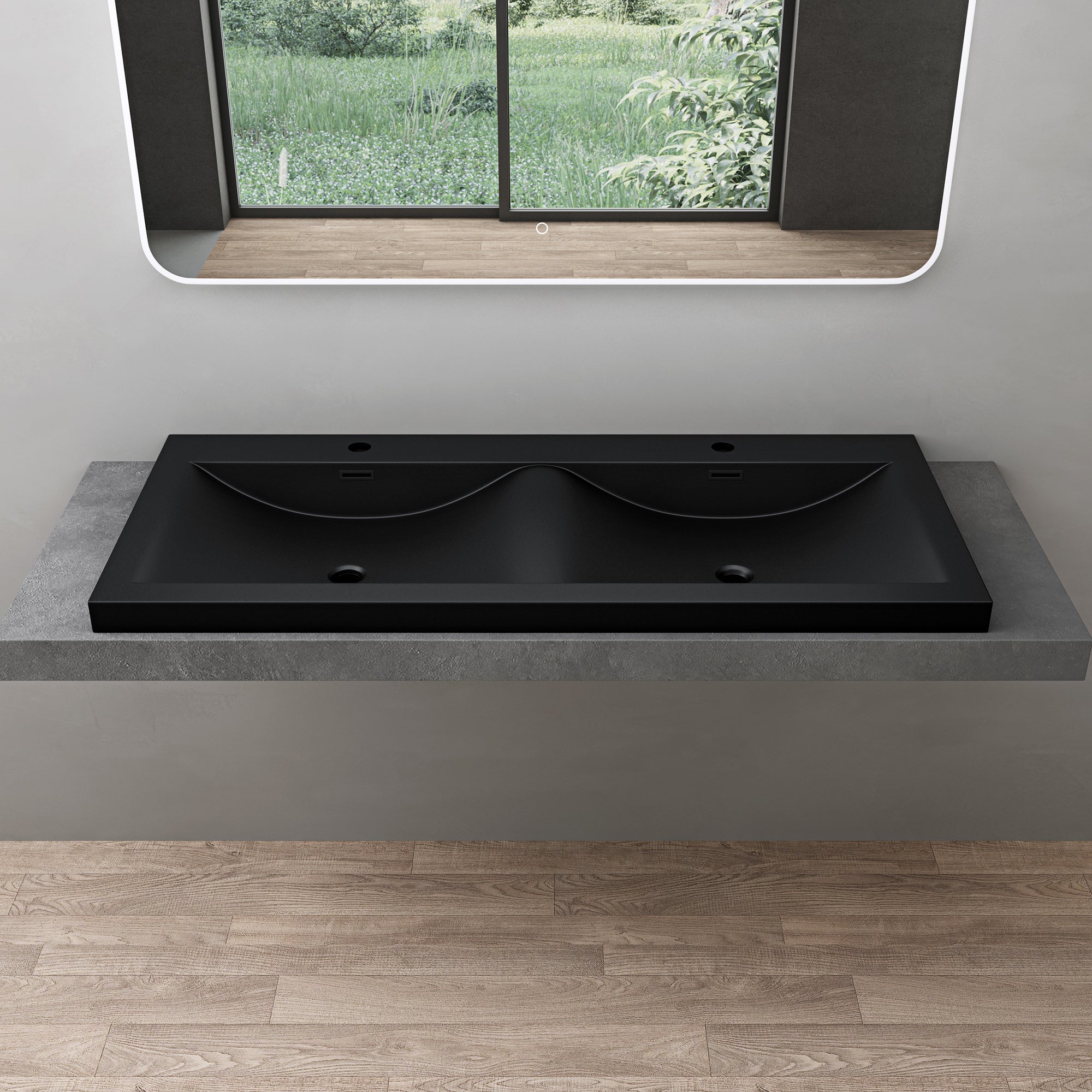 doporro Double Lavabo Vasque à Encastrer 120 cm Noir Lave Mains Rectangulaire en Solid Surface pour Salle de Bains 120x48x12 cm Colossum03 - 2
