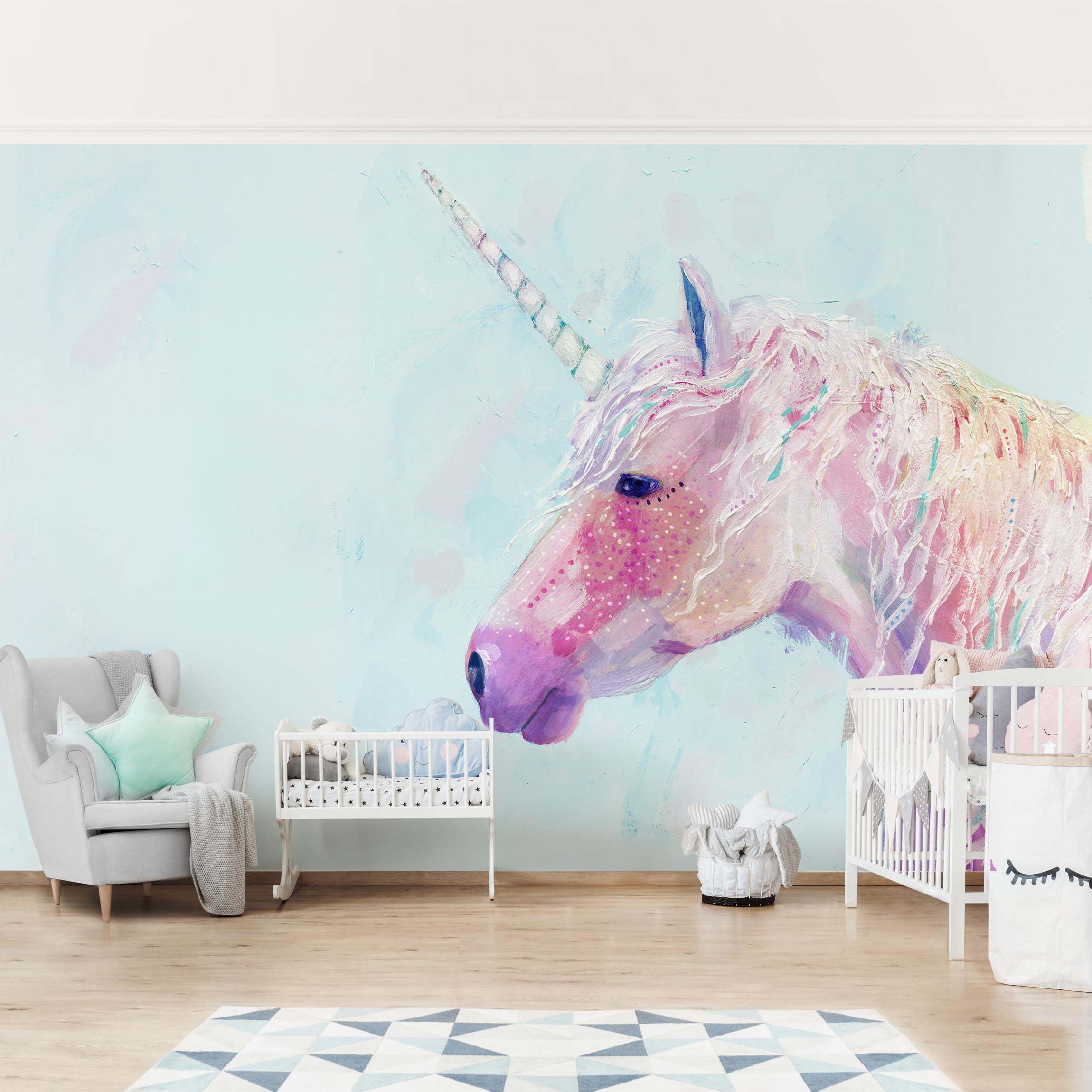 Papel pintado fotomural arte animales unicornio 167 - habitación infantil habitación niña - tnt 432 x 290 cm adhesivo