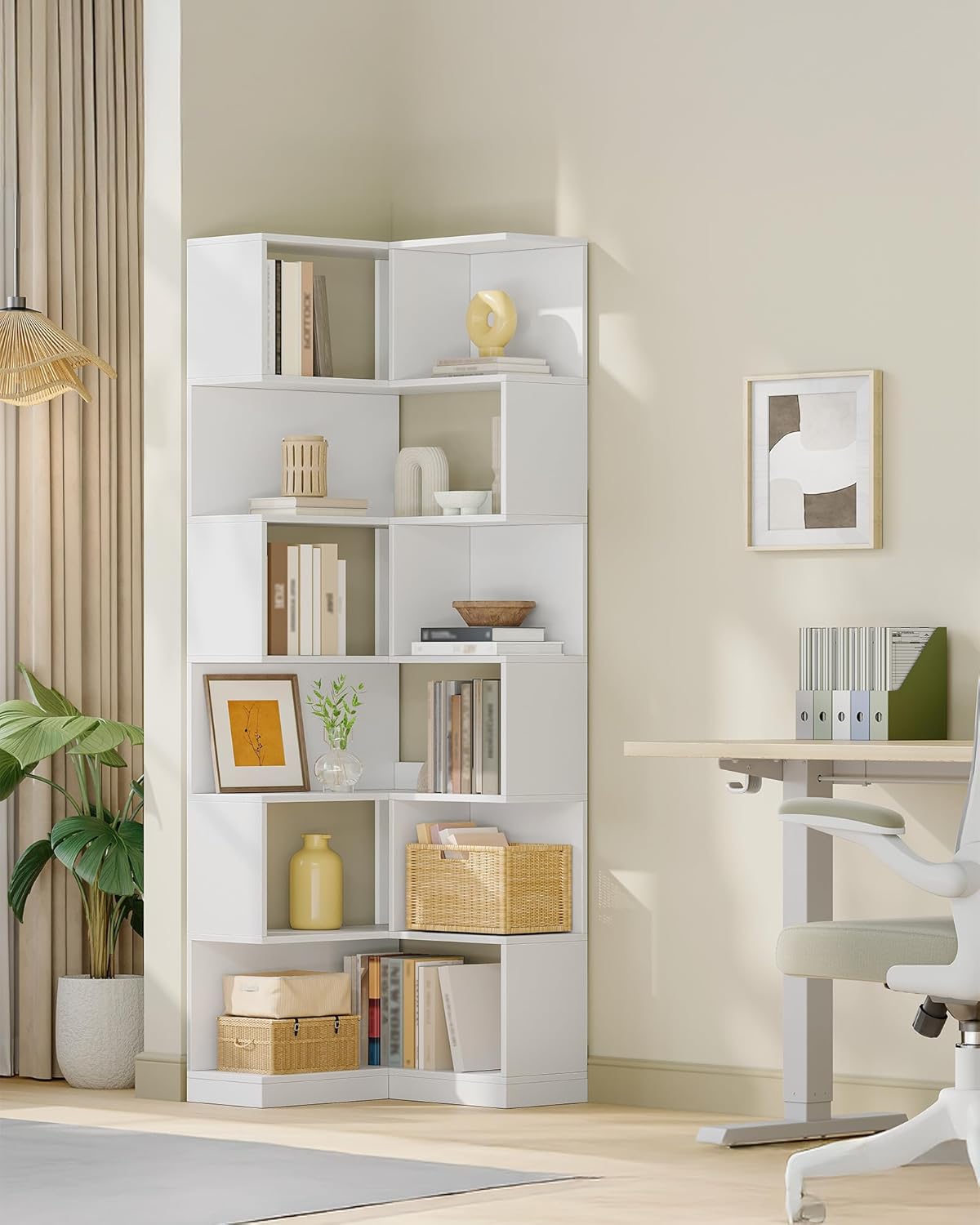 Bibliotheque, Bibliothèque d'angle à 7 Niveaux, étagère d'angle en Forme de L, Armoire d'angle pour Salon, Chambre, Bureau,Blanc - 3
