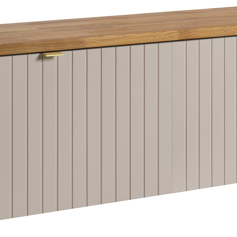 Szafka łazienkowa HARMO 161 cm kaszmir lakierowany blat dębowy frezowany front