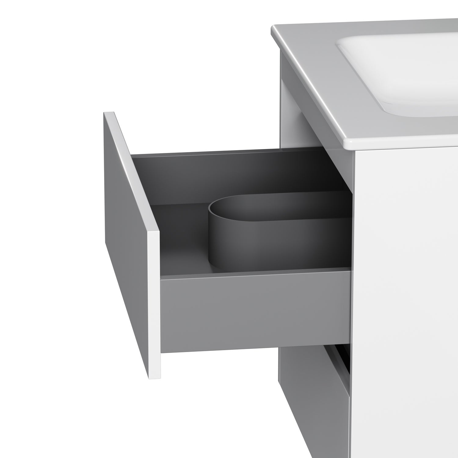 Meuble salle de bains avec Vasque en Céramique Meuble simple vasque suspendu 60cm effet bois clair avec lavabo intégré, 2 tiroirs, design, Blanc AM.PM - 8