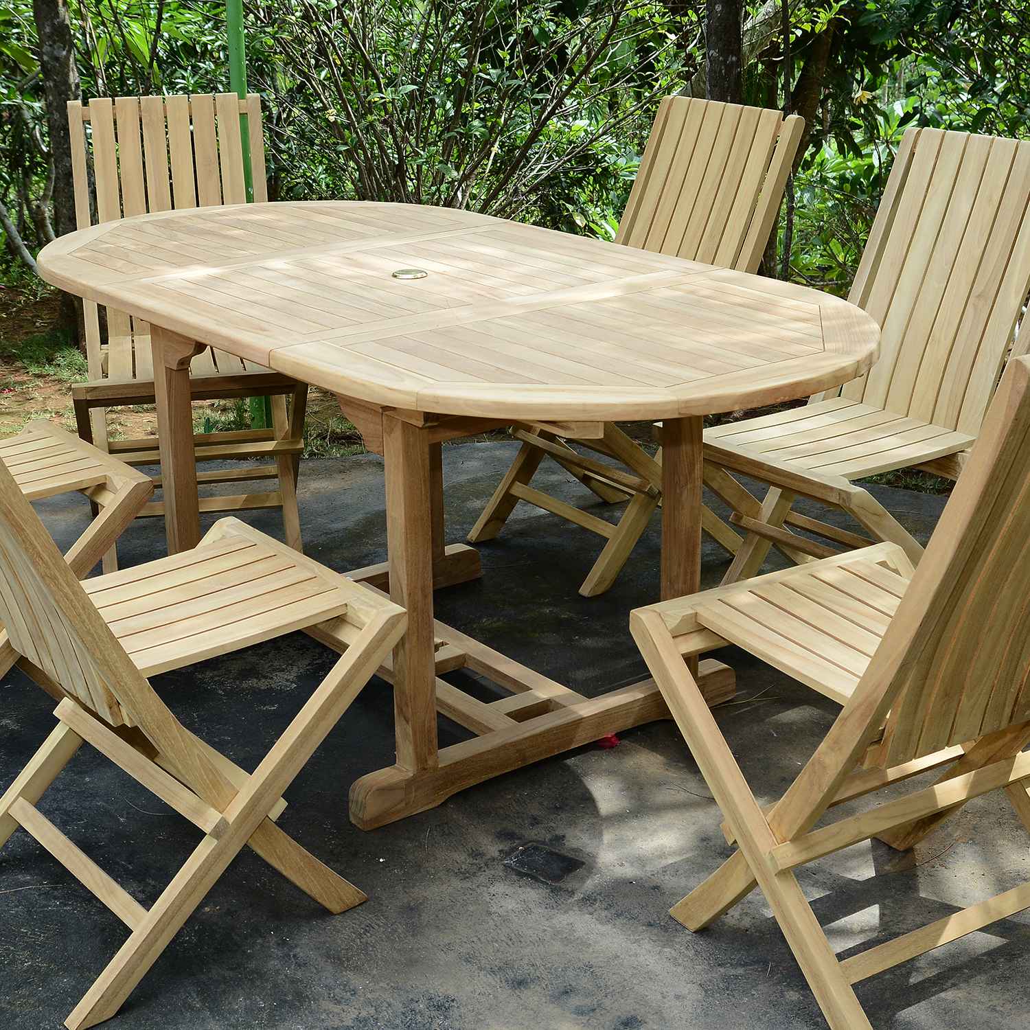 Table de jardin extensible ovale en Teck Marron 8 places - 4