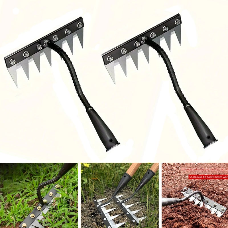 Rastrello In Acciaio Al Manganese, Mini Rastrello Da Giardino, Rastrello Manuale In Metallo Duro, Rastrello Agricolo, Rastrello Da Giardino, Rastrello Da Prato, Terreno Sciolto ( Colore : Zwart , Size