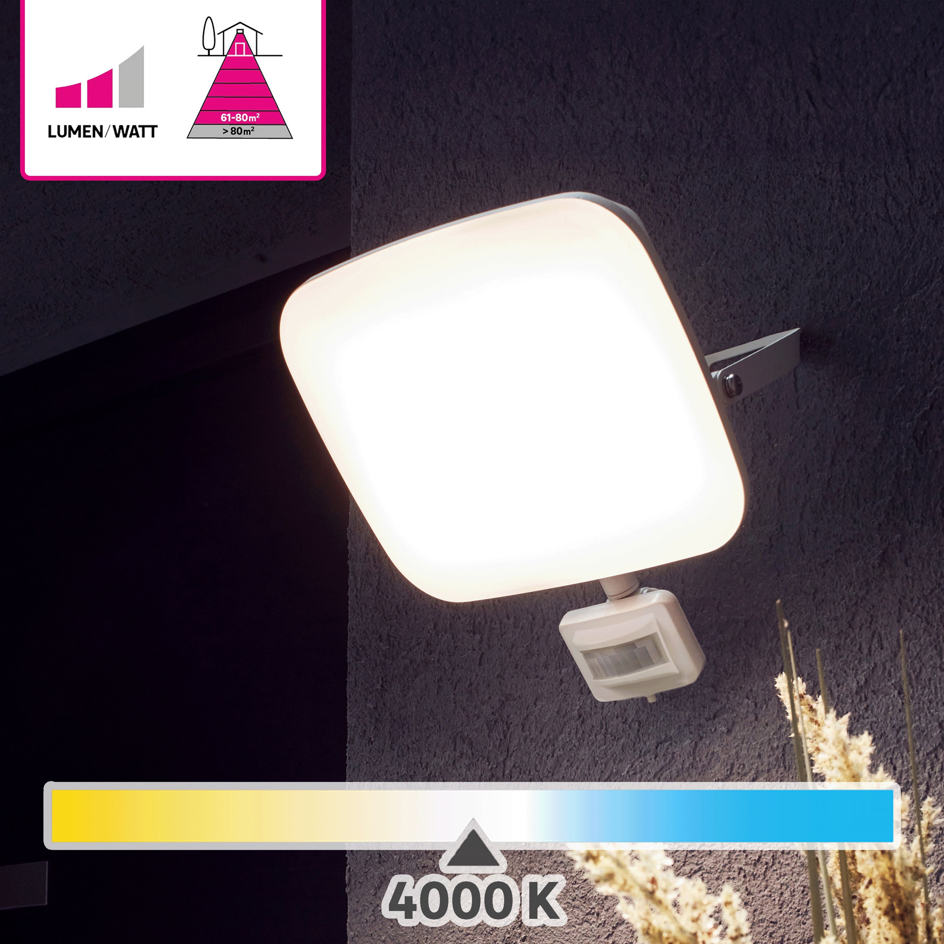 INSPIRE - Refletor fixo para exterior KANTI - LED integrado - 6750 Lm - Detector de movimento integrado - 4000 K - Branco - 5