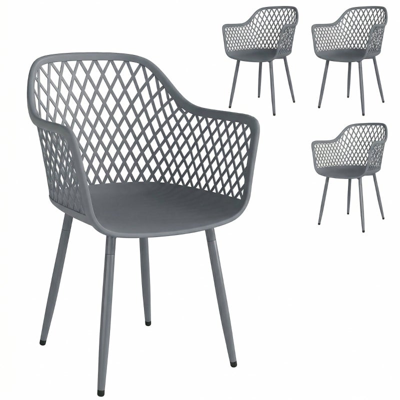 Set de 4 scaune de grădină din plastic cu cotiere și spătar, 56 x 51 x 84 cm, pentru amenajarea și utilizarea practică a spațiilor exterioare 4buc