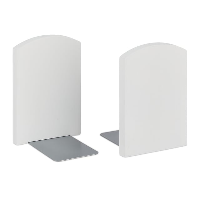 Relaxdays Set da 2 Fermalibri per Mensole, Supporti Libri, DVD, Reggilibri in Bambù HLP 18x12x12 cm, Bianco