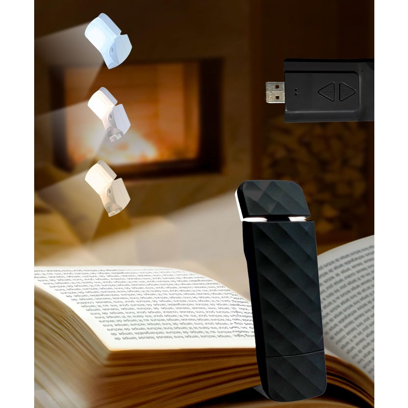 Lampa do czytania, czarna, 5 diod LED, 3 tryby kolorów, ładowana przez USB, pomysł na prezent świąteczny, czytnik do czytania w łóżku, 80 godzin pracy