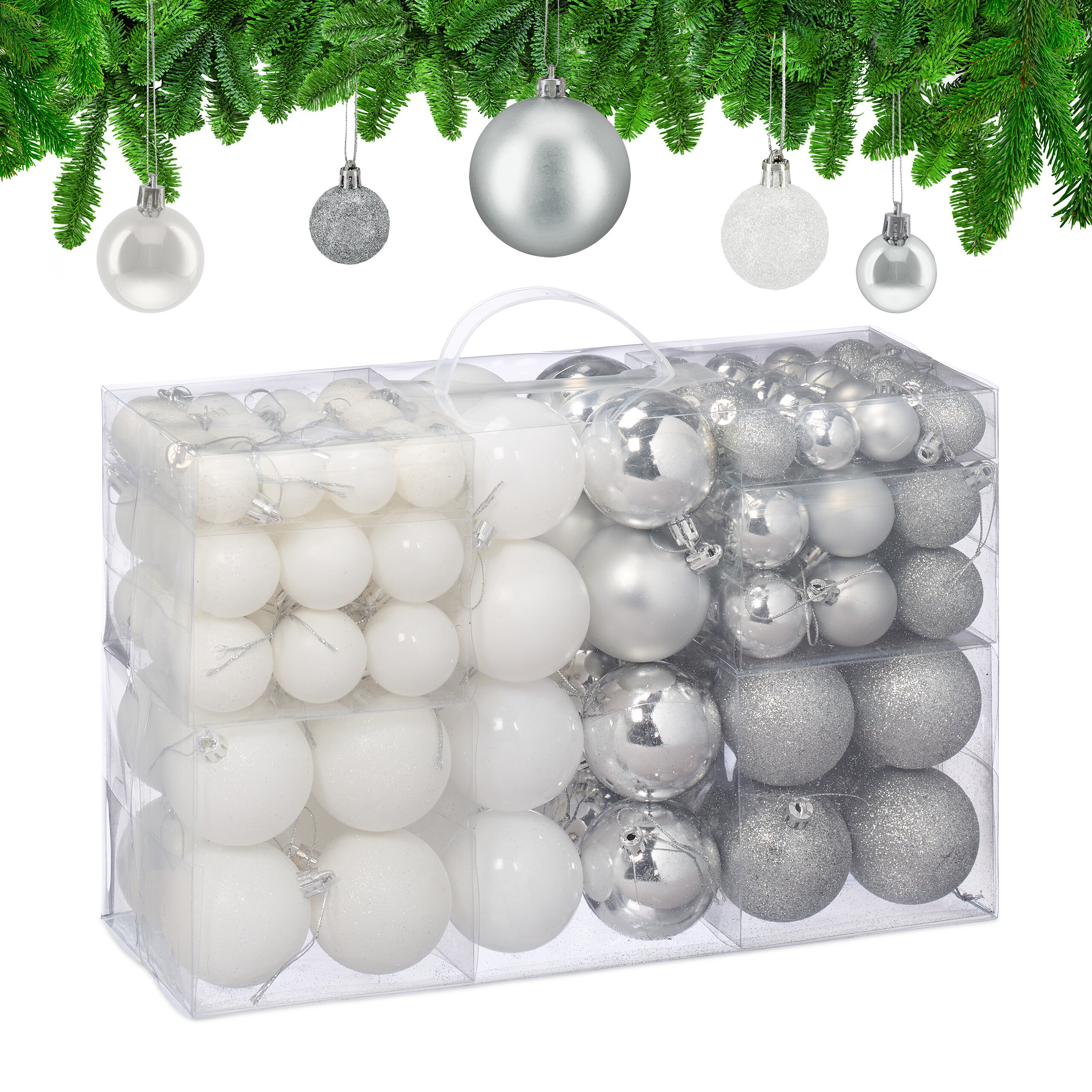 Palline Di Natale Relaxdays - Set Da 100, Opache, Lucide E Con Glitter, Diametro 3, 4, 6 Cm, Rosso E Verde