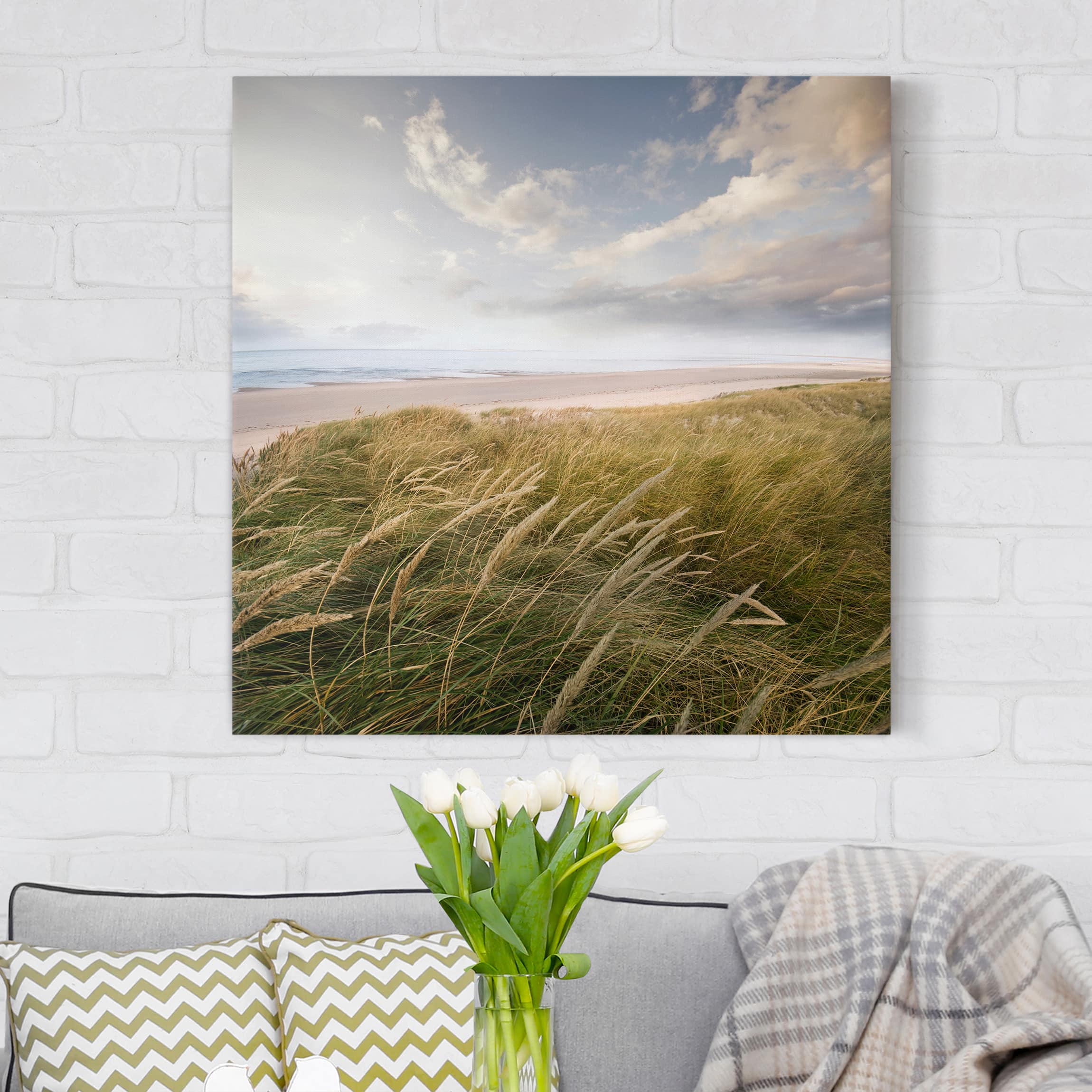 Lienzo cuadro en lienzo bastidor impresion en lienzo beige cielo paisaje playa mar dunas de arena 183 dormitorio salón pasillo 60 x 60 cm