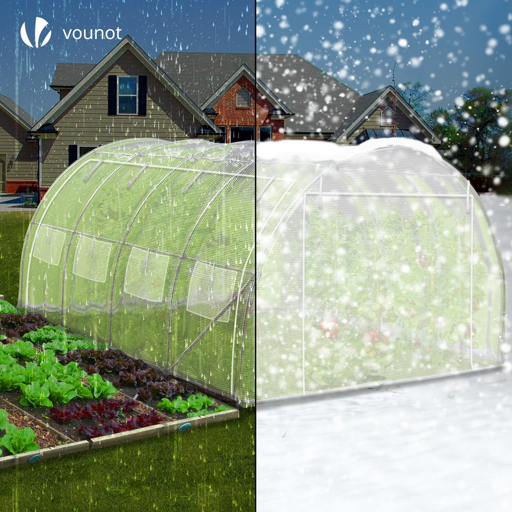 Serre de jardin tunnel Toute Saison 12m² - fenêtres et portes latérales zippées enroulables, barre anti-tempête - VOUNOT® - 4