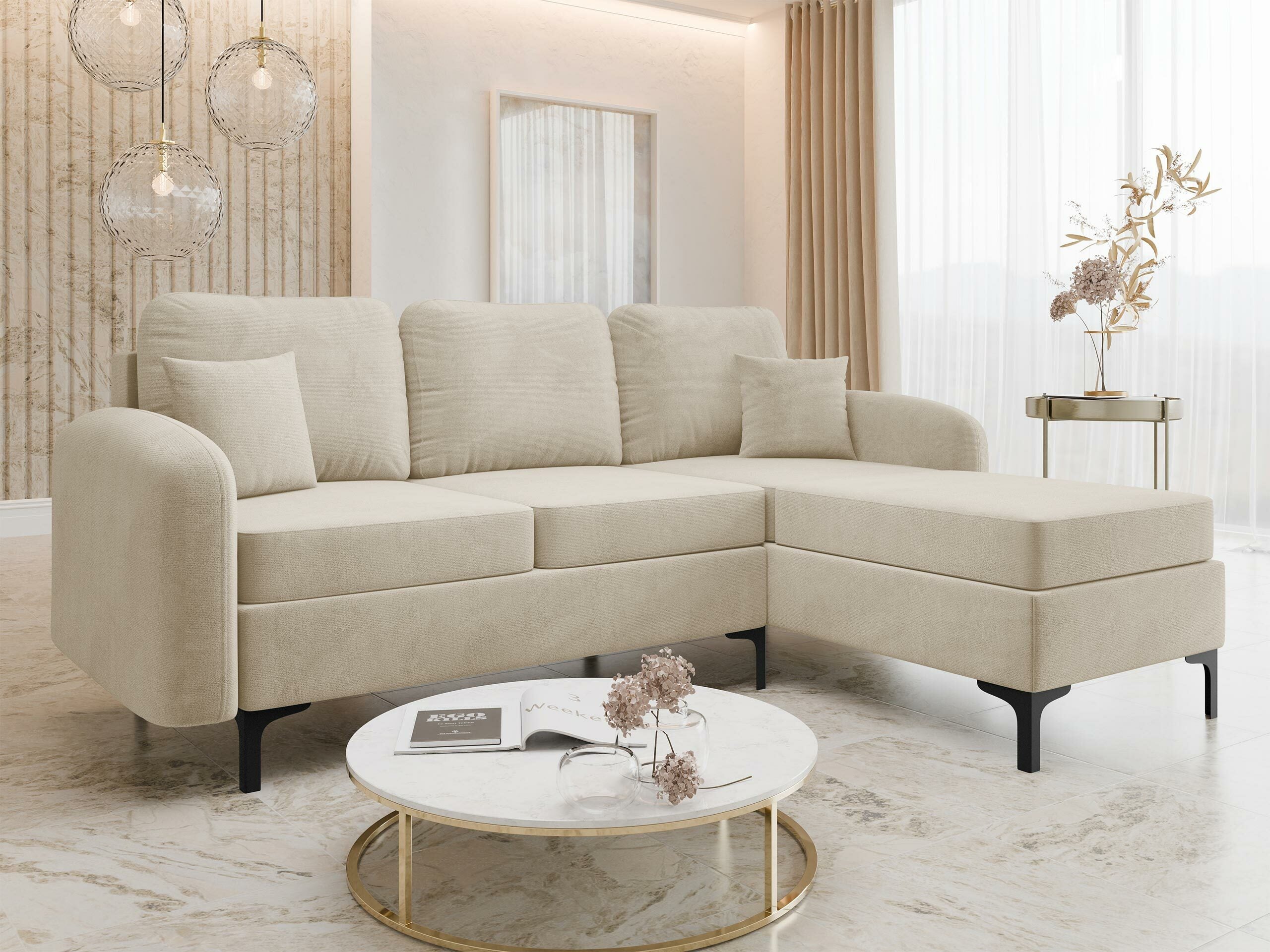 Canapé d'angle Torlua 103, Crème, Disponible, 225x172x96cm - 2