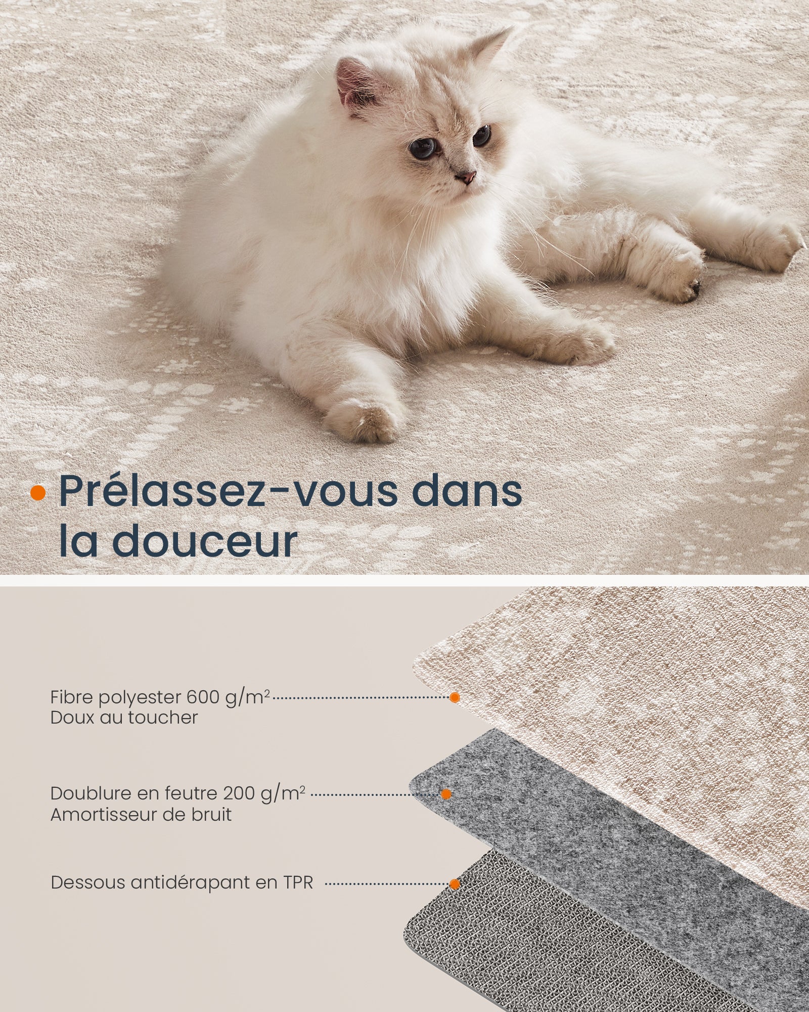 Tapis Décoratif, Tapis de Chambre 160 x 230 cm, Tapis de Salon, Tapis antidérapant, pour Salon, Lavable en Machine, Style Bohème, Beige Cappuccino - 3